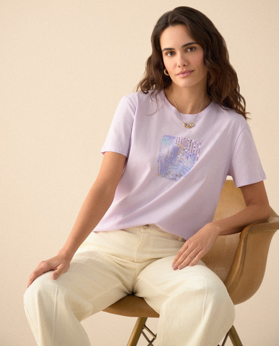 Camiseta con apliques de lentejuelas para mujer - Morado 34_605F355_MOR163812_6