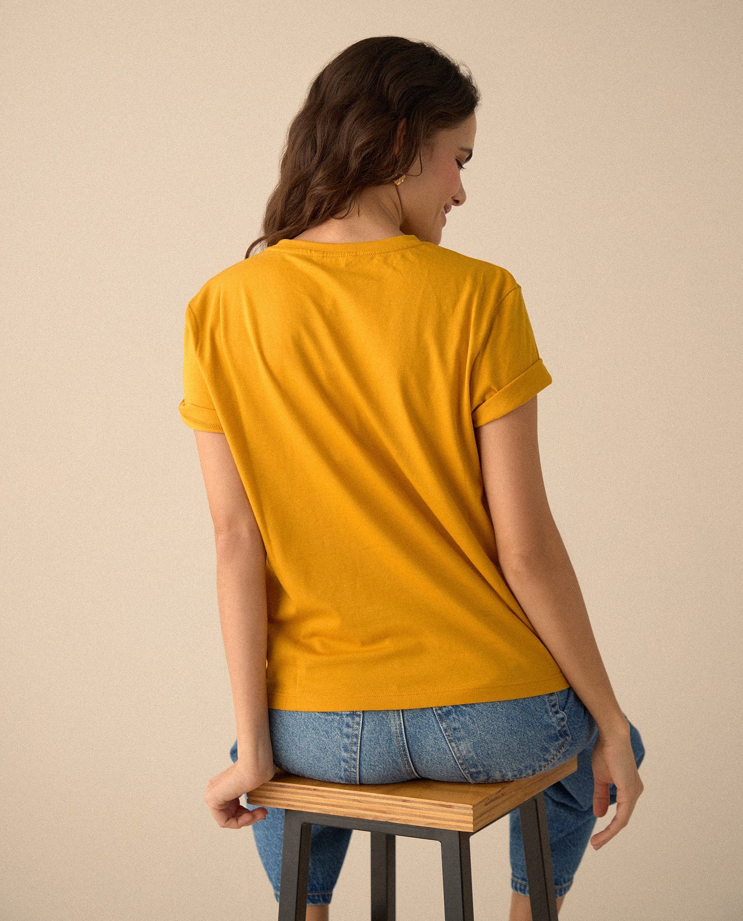 Camiseta manga corta estampada para mujer - Amarillo