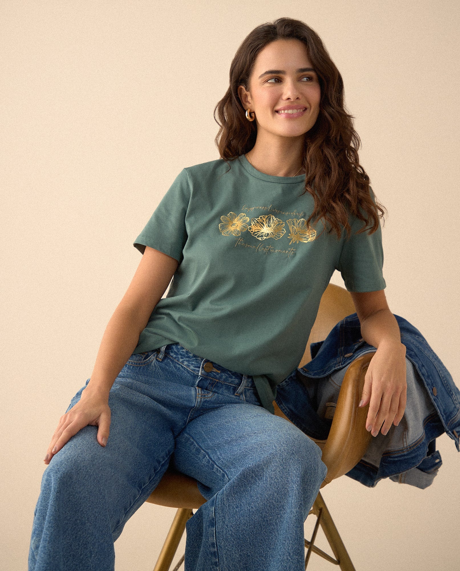  Camiseta con estampado brillante para mujer - Verde 34_605F371_VER146017_0