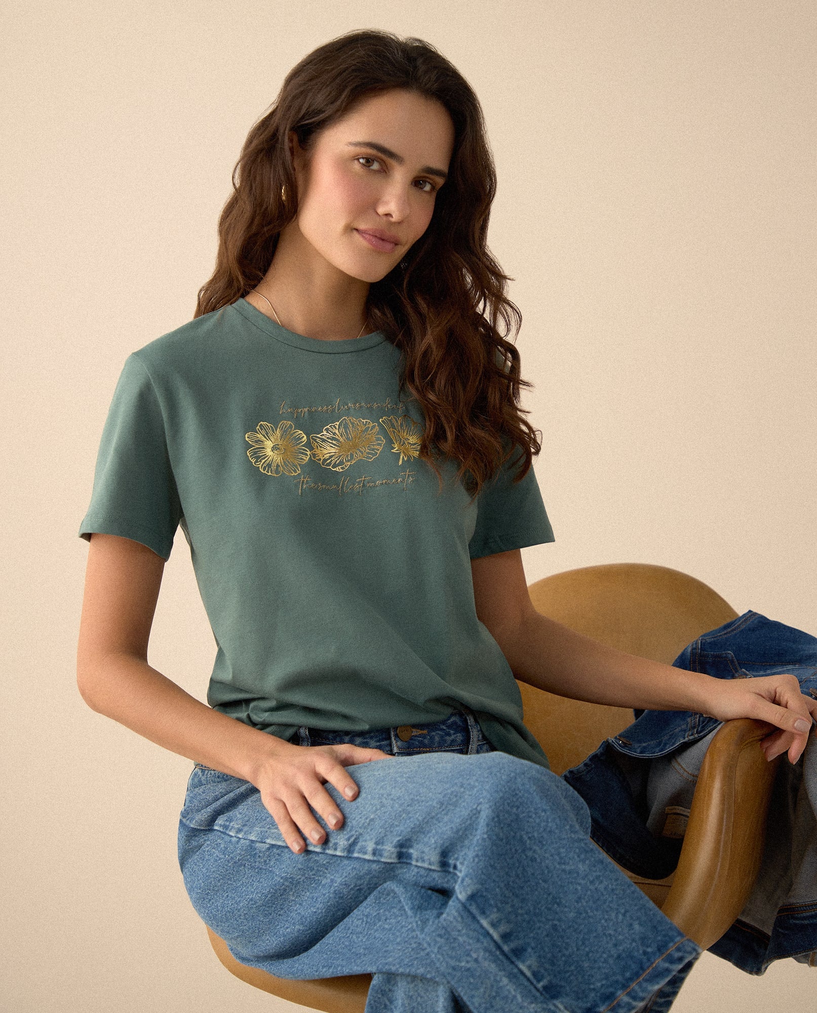  Camiseta con estampado brillante para mujer - Verde 34_605F371_VER146017_5