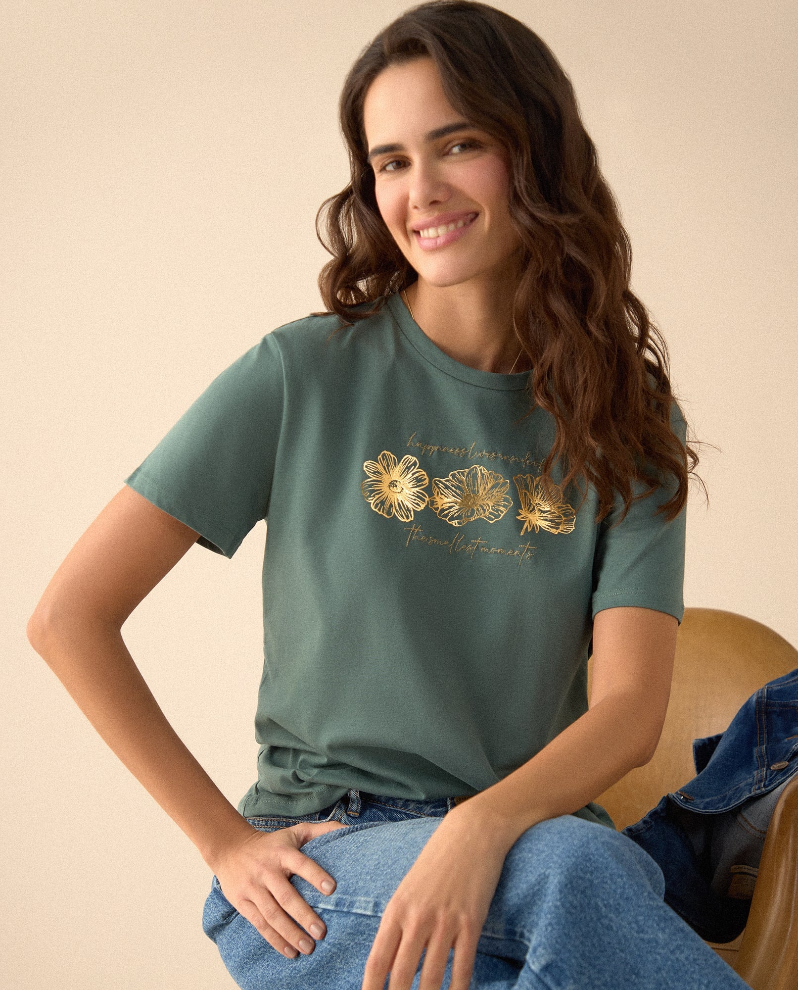  Camiseta con estampado brillante para mujer - Verde 34_605F371_VER146017_6