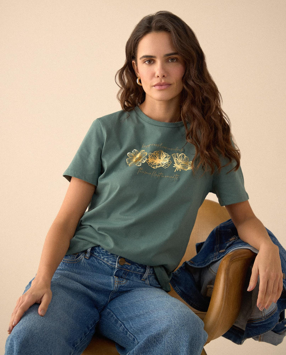  Camiseta con estampado brillante para mujer - Verde 34_605F371_VER146017_7