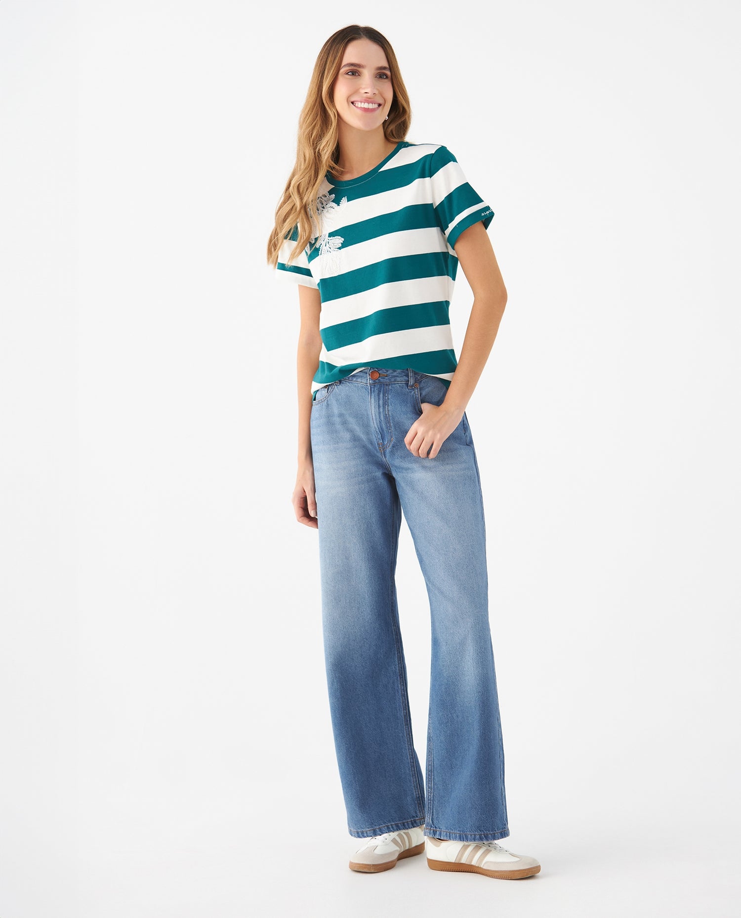 Camiseta con aplique bordado para mujer - Verde