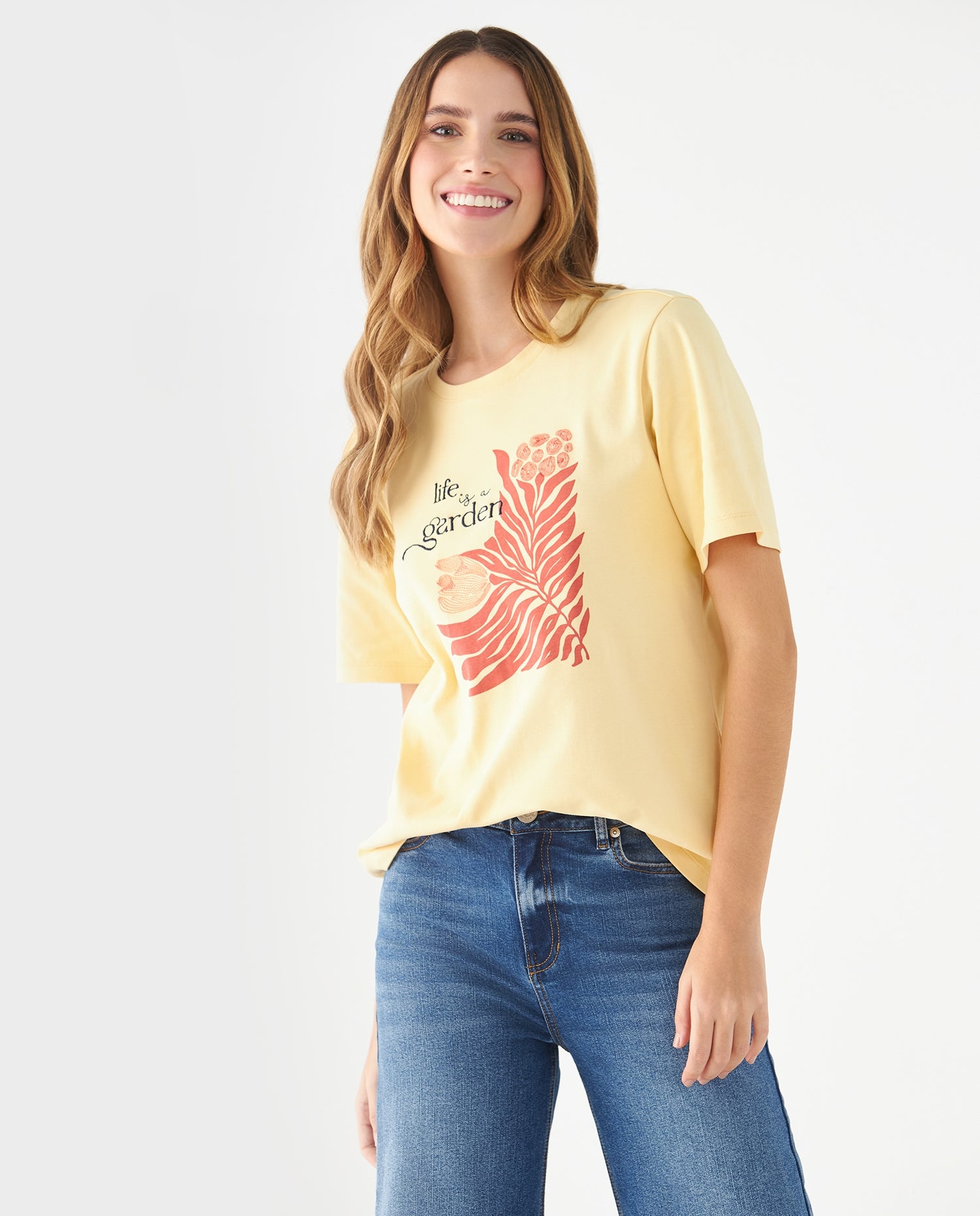 Camiseta básica estampada para mujer - Amarillo