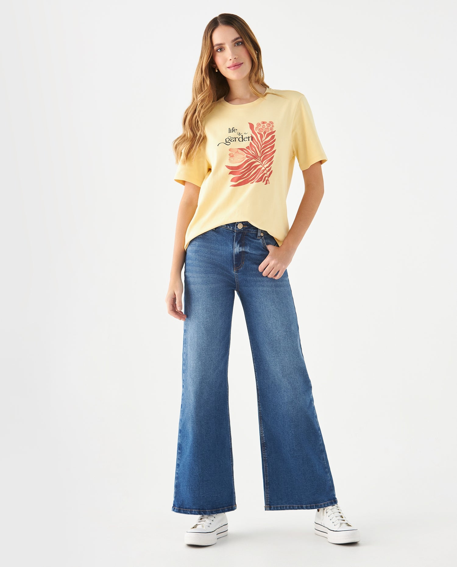 Camiseta básica estampada para mujer - Amarillo