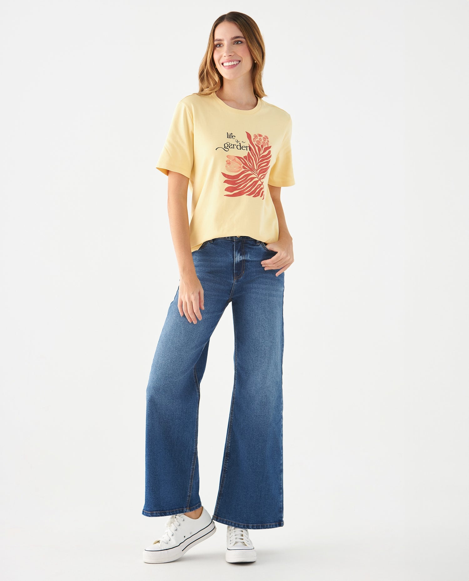 Camiseta básica estampada para mujer - Amarillo