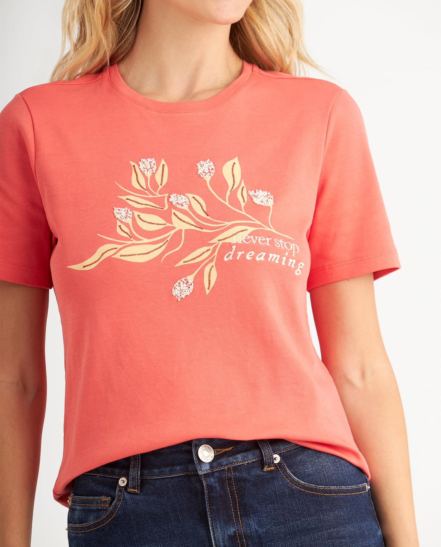 Camiseta básica estampada para mujer - Rosa