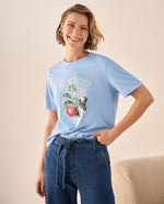 Camiseta Naranja con Estampado Sicily Market - Azul