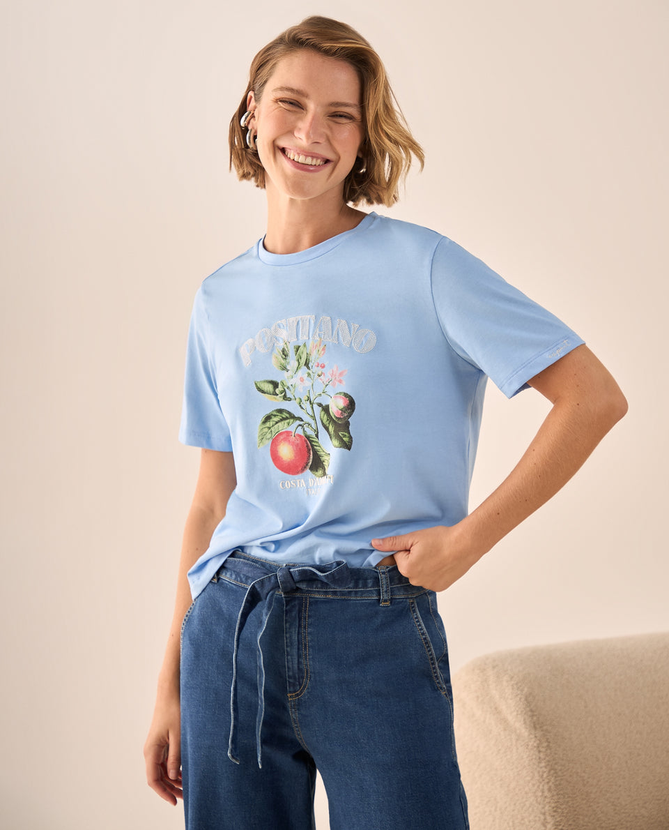 Camiseta Naranja con Estampado Sicily Market - Azul 34_609G002_AZU153920_4