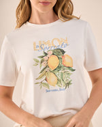 Camiseta Naranja con Estampado Sicily Market - Blanco