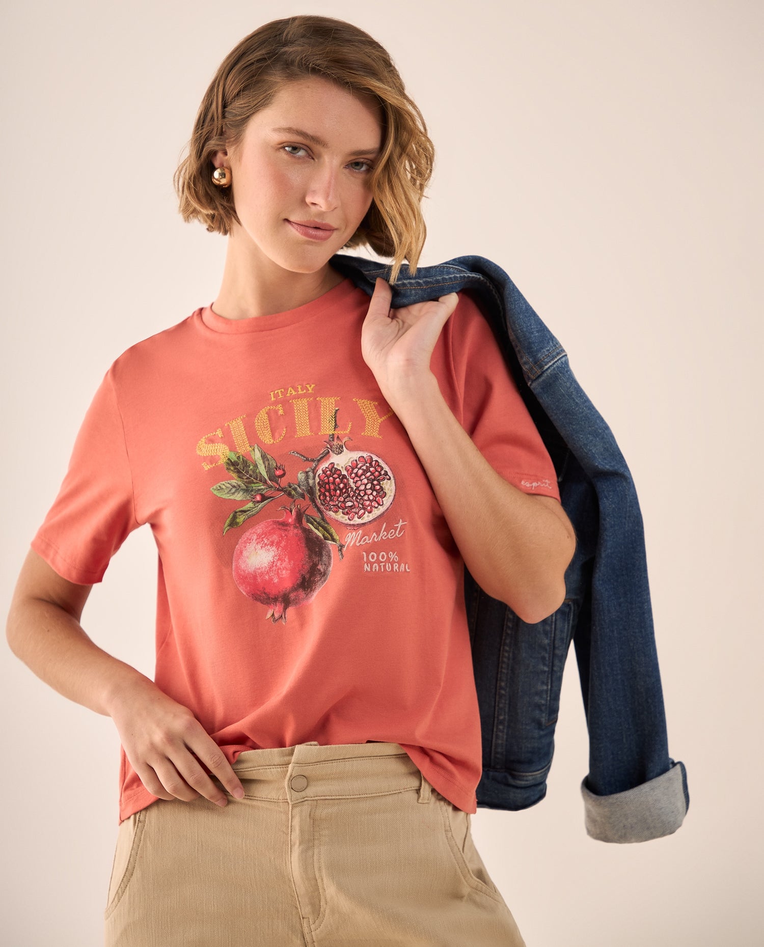 Camiseta Naranja con Estampado Sicily Market - Naranja
