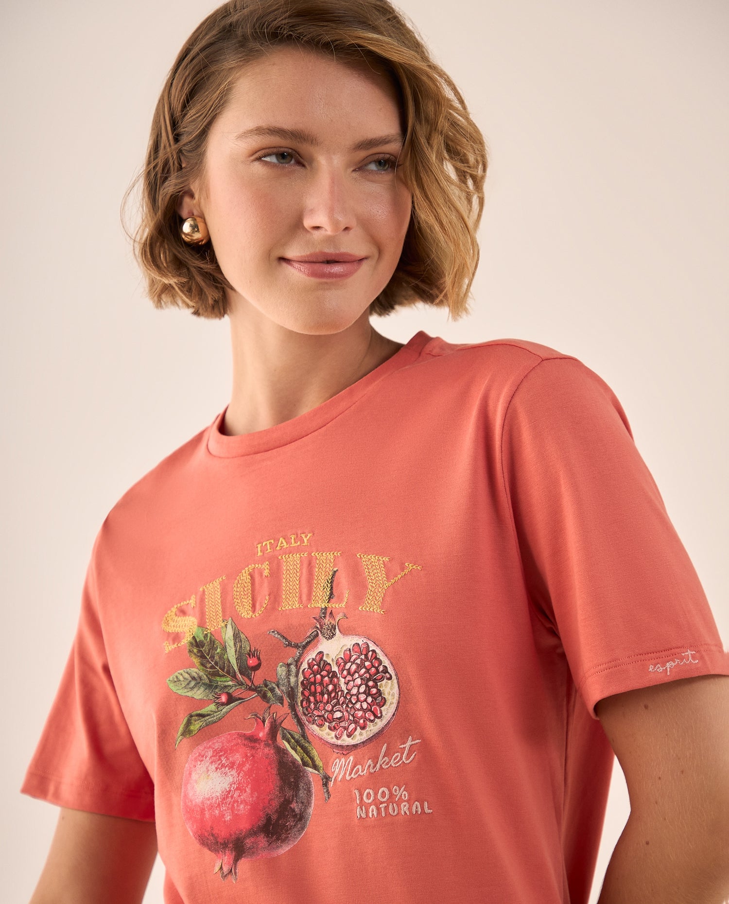 Camiseta Naranja con Estampado Sicily Market - Naranja