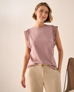 Camiseta con Encaje Decorativo - Rosa