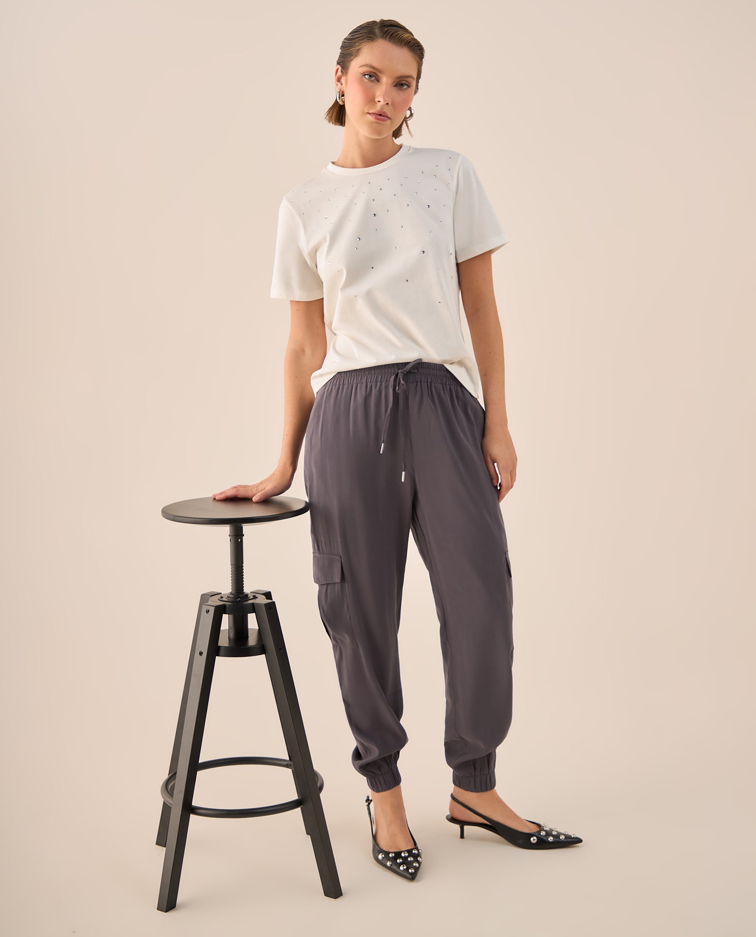 Camiseta Blanca con Aplicaciones de Strass - Blanco
