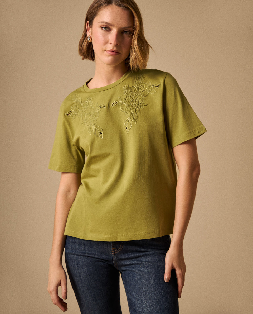 Camiseta con Bordados Florales Artesanales - Verde 34_609G015_VER170535_4