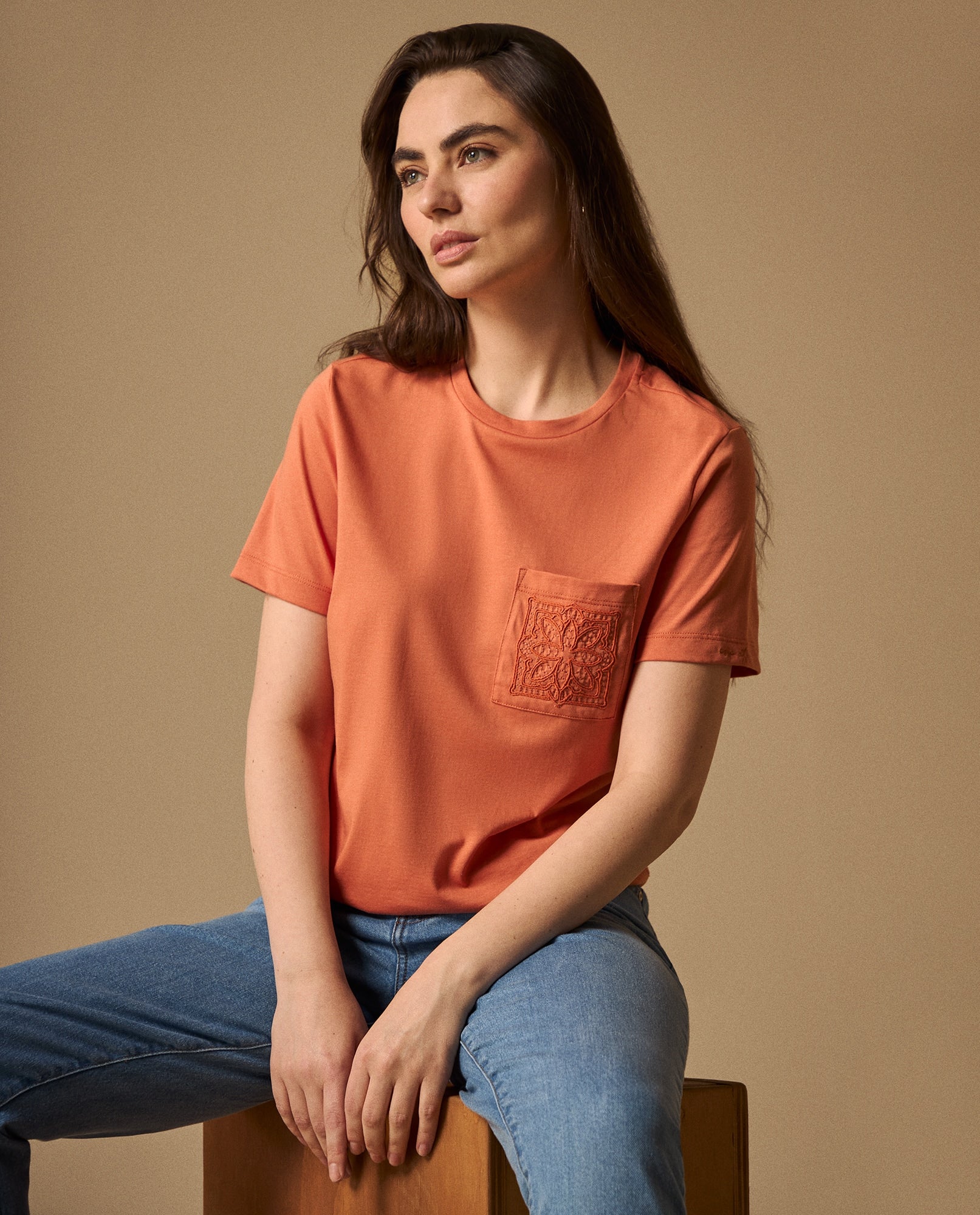 Camiseta Naranja con Bordado Floral - Naranja 34_609G020_NAR161435_0