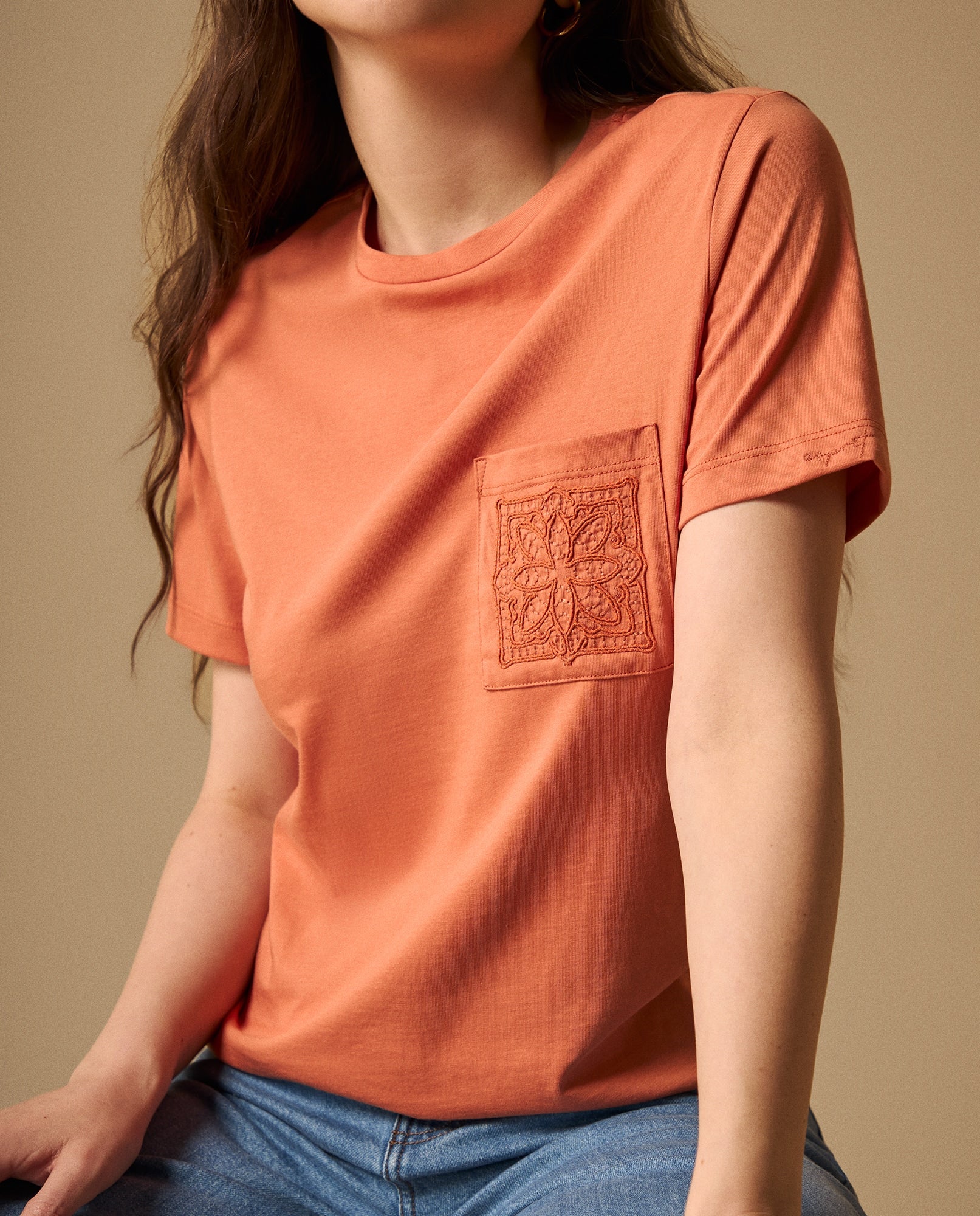 Camiseta Naranja con Bordado Floral - Naranja 34_609G020_NAR161435_3