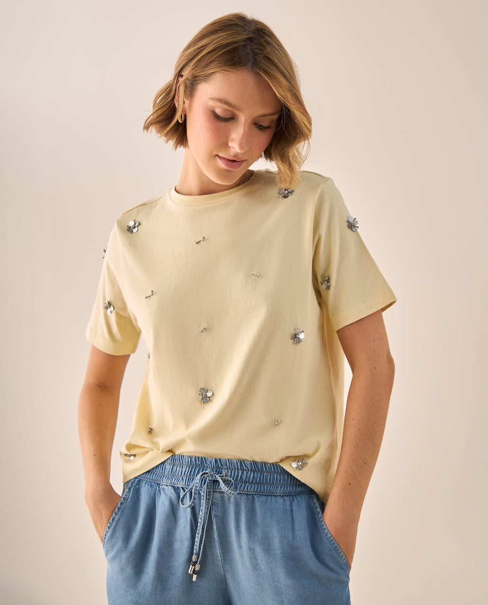 Camiseta con Flores Bordadas y Perlas - Beige 34_609G200_BEI160713_4