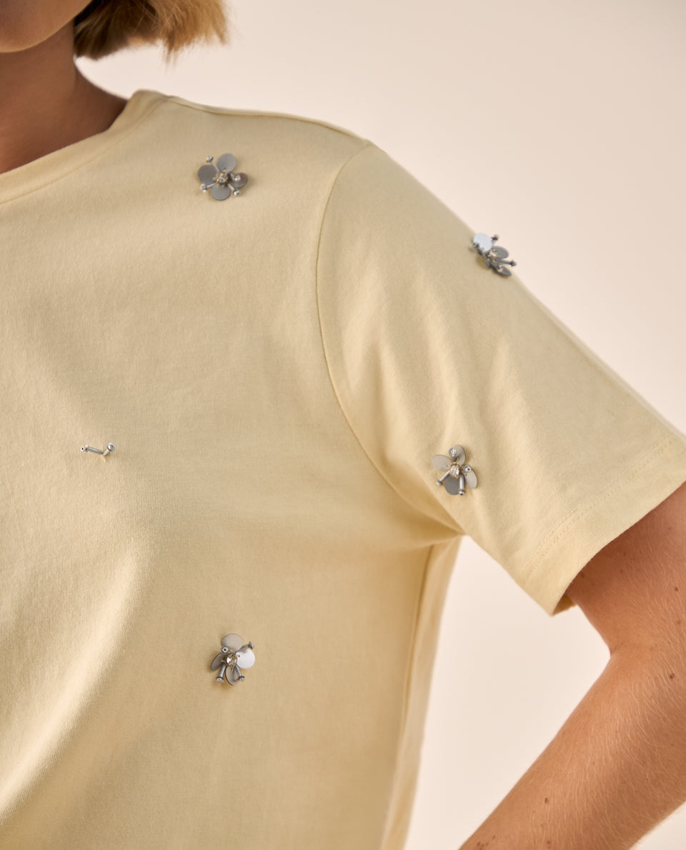 Camiseta con Flores Bordadas y Perlas - Beige 34_609G200_BEI160713_5