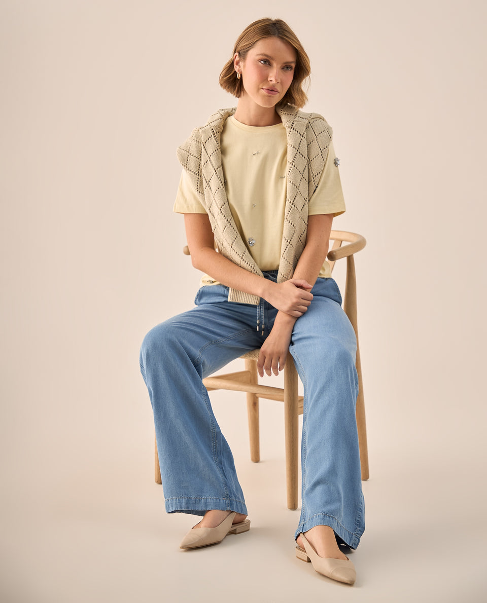 Camiseta con Flores Bordadas y Perlas - Beige 34_609G200_BEI160713_7
