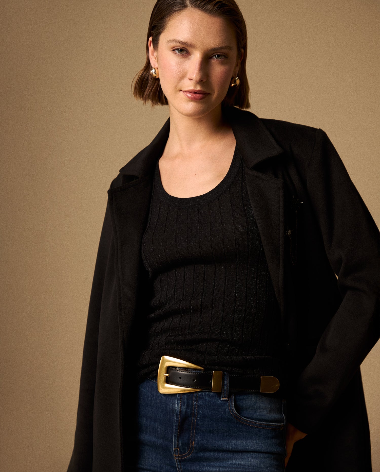 Camiseta Tejida Negro con Detalles Lurex - Negro