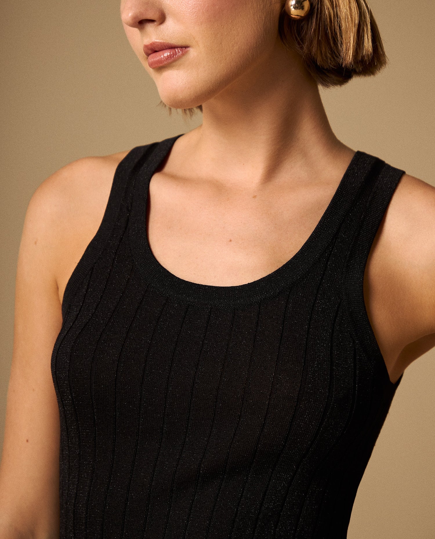 Camiseta Tejida Negro con Detalles Lurex - Negro