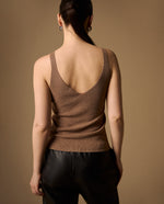 Camiseta Tejida con Lurex Dorado - Café