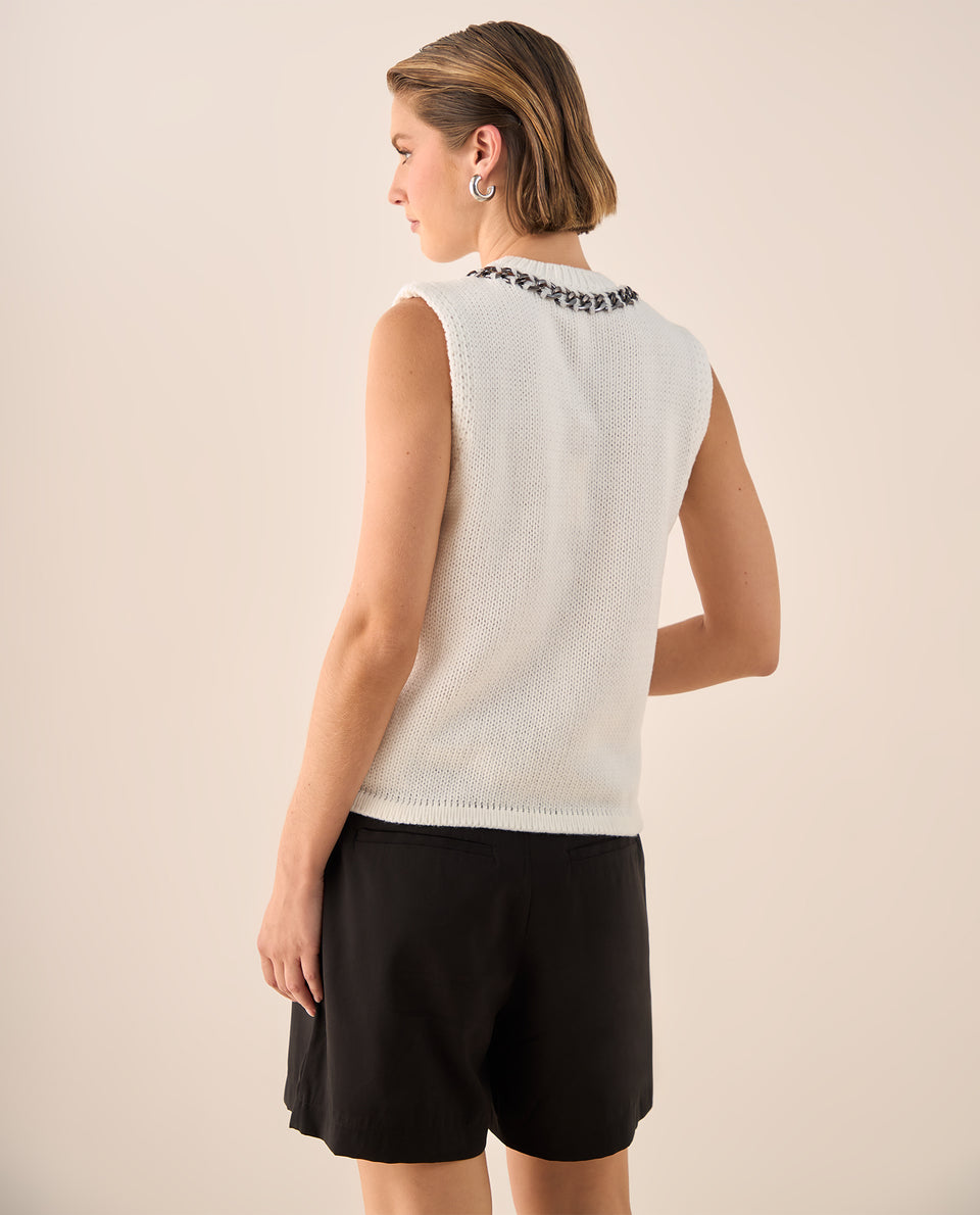 Camiseta Tejida con Cadena Decorativa - Crudo 34_609G231_CRU111001_4