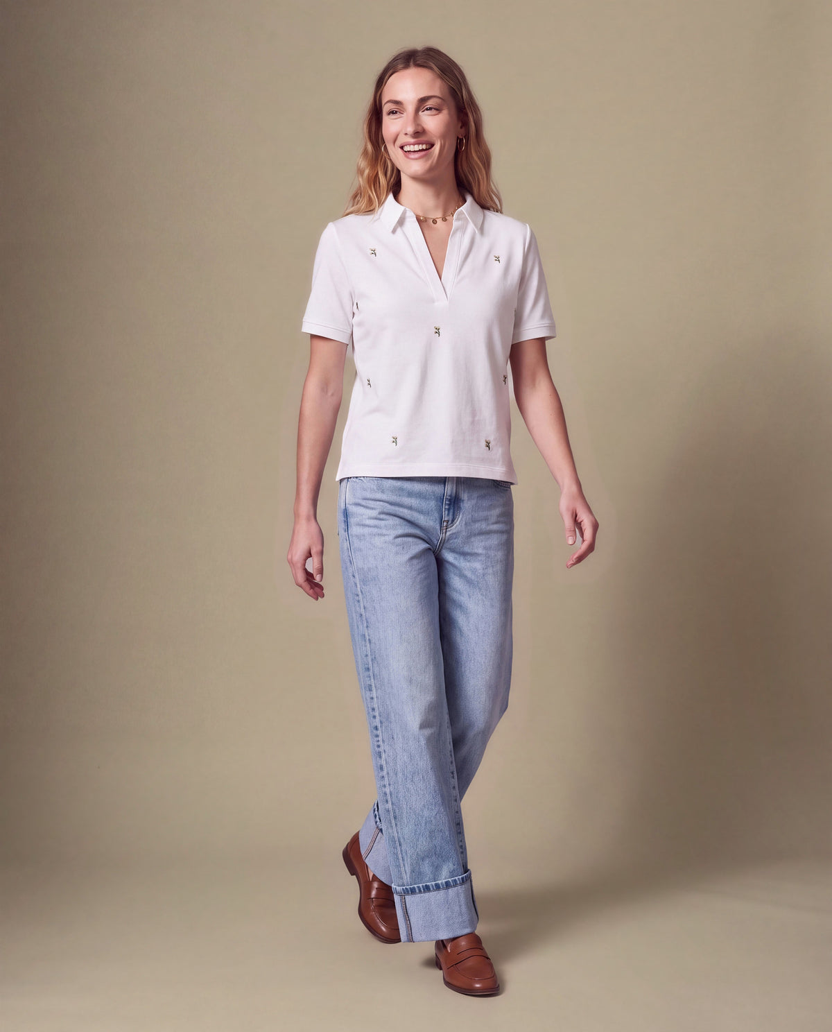 Camiseta polo bordados minimalistas - Blanco