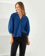 Camisa con escote en V para mujer - Azul