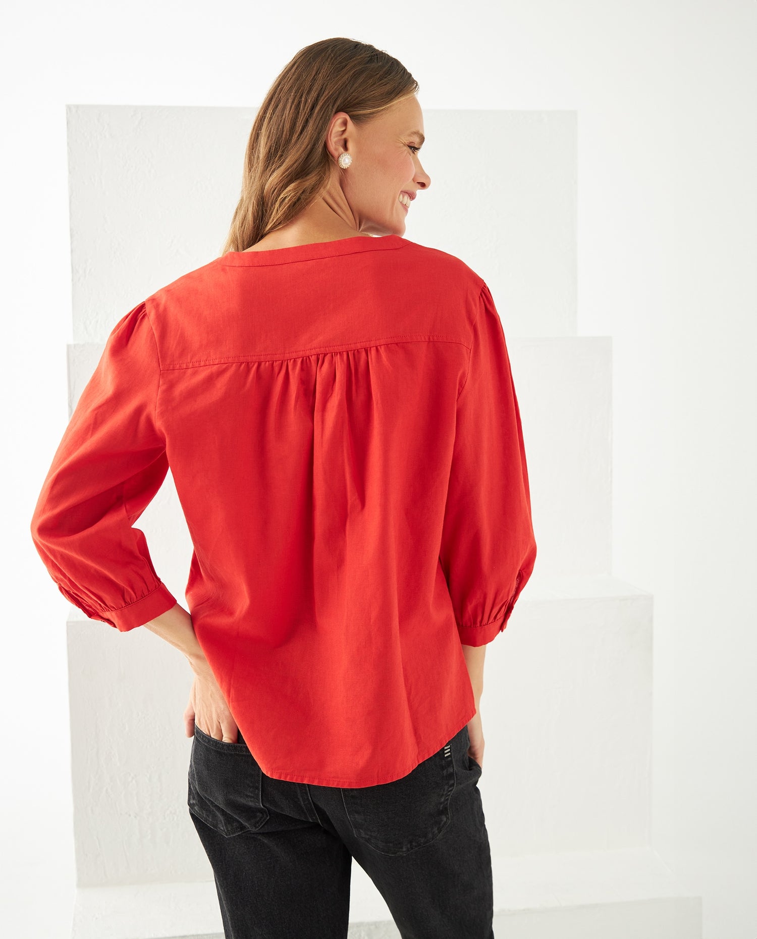 Camisa con escote en V para mujer - Naranja