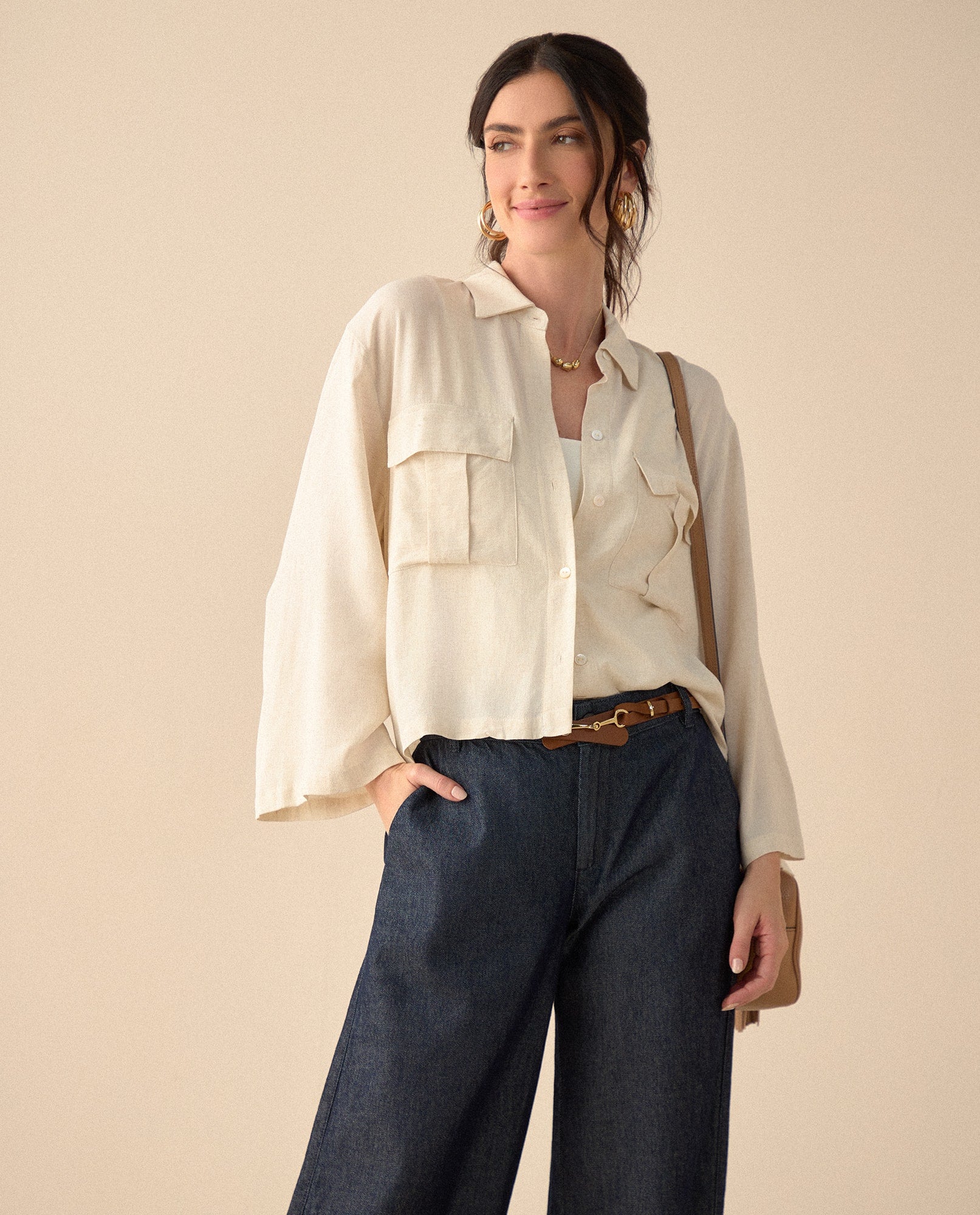 Camisa de silueta amplia para mujer - Crudo 34_611G001_CRU110103_0