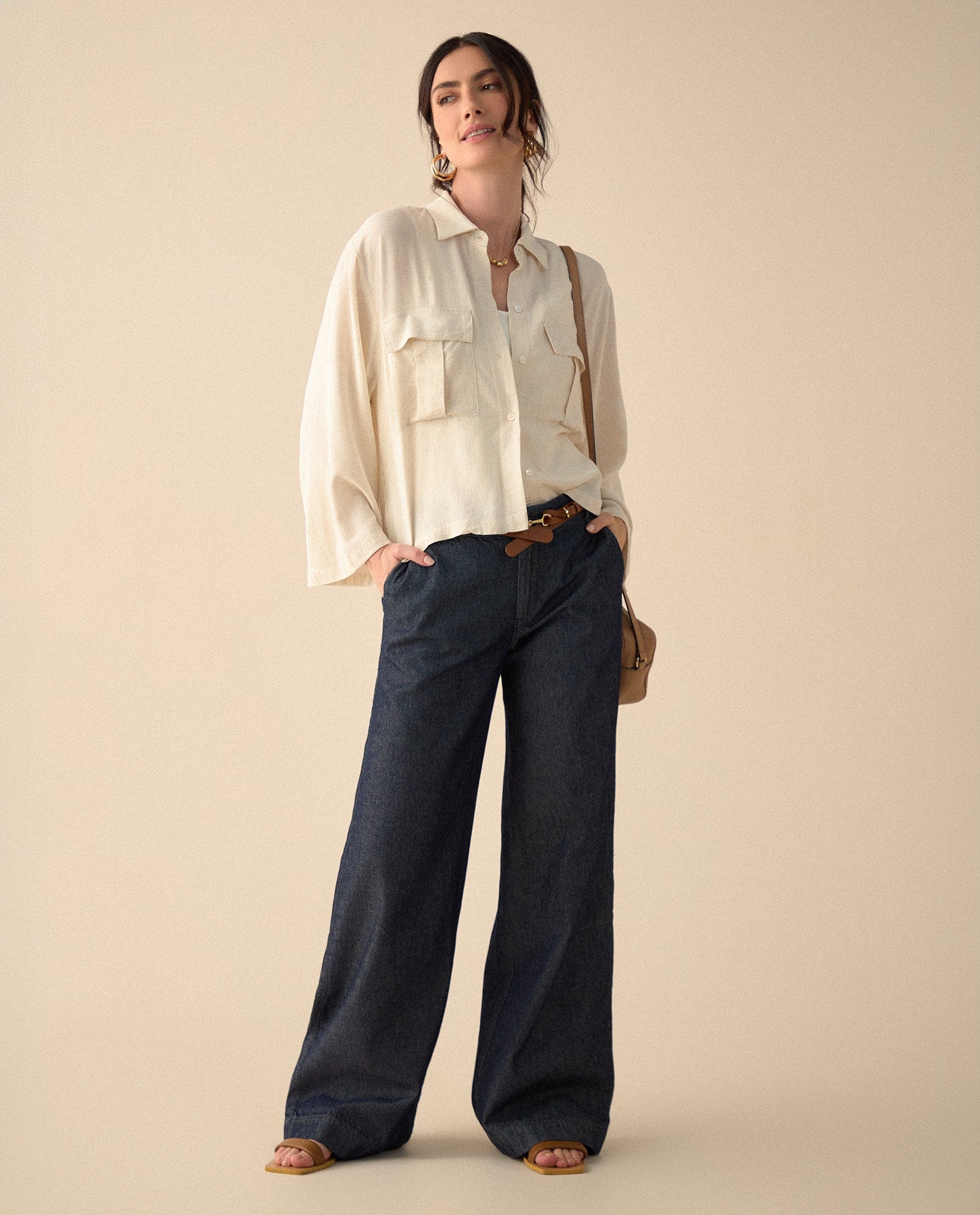 Camisa de silueta amplia para mujer - Crudo 34_611G001_CRU110103_5