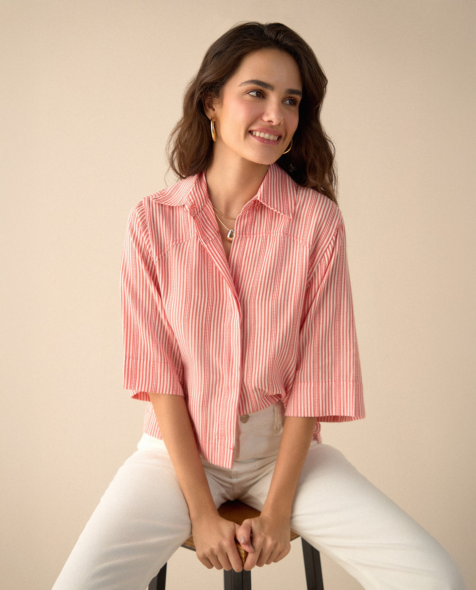 Camisa preteñida a rayas para mujer - Naranja 34_611G003_NAR171456_3