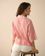 Camisa preteñida a rayas para mujer - Naranja