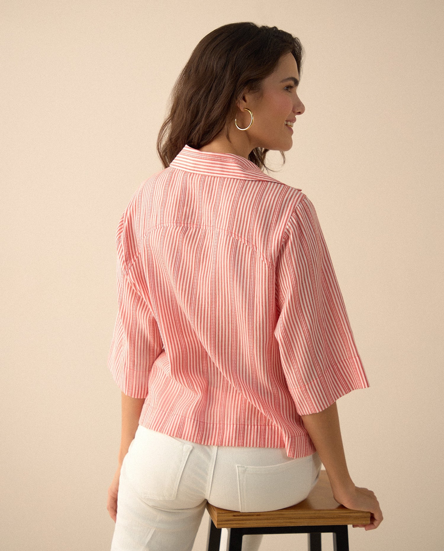 Camisa preteñida a rayas para mujer - Naranja