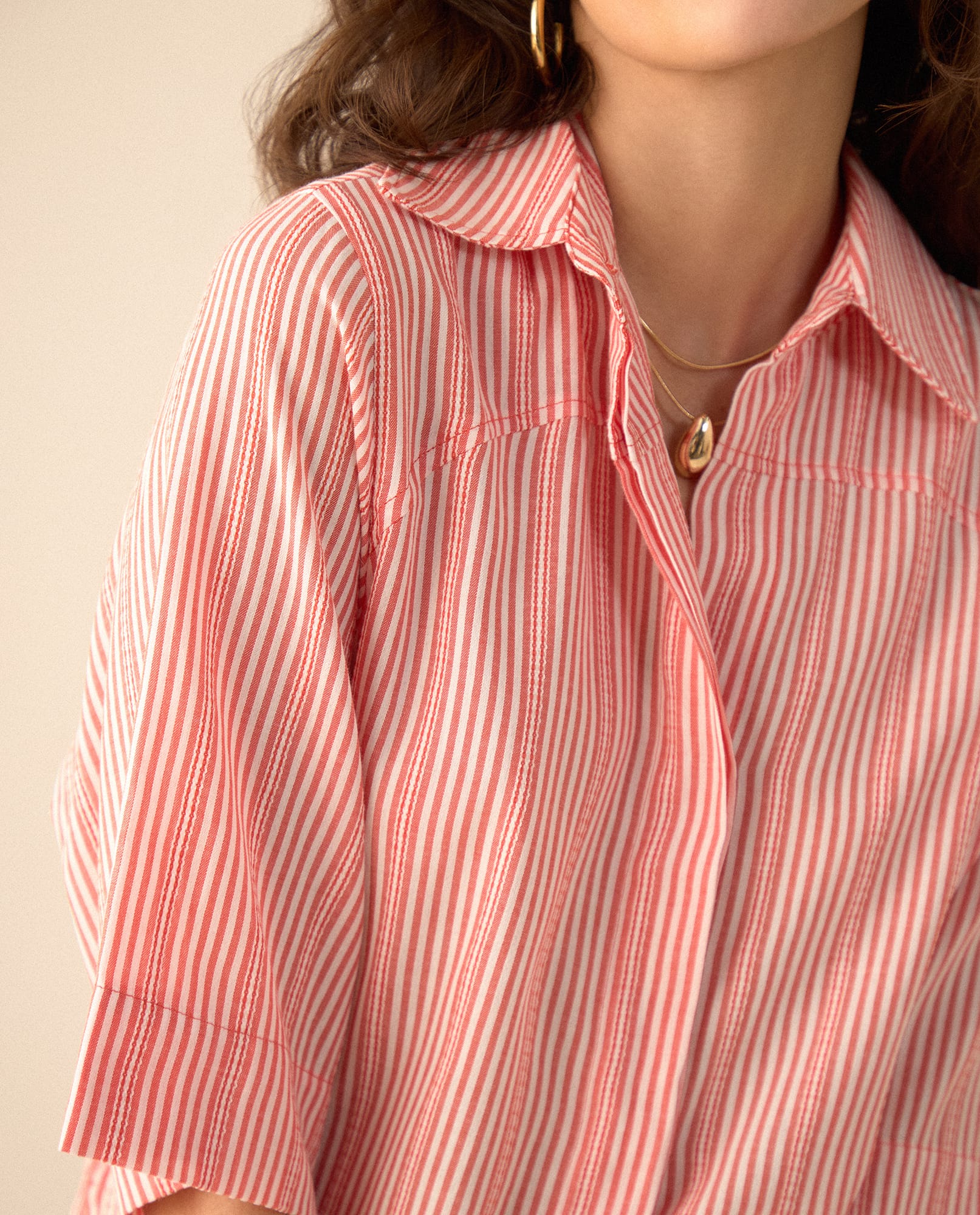 Camisa preteñida a rayas para mujer - Naranja 34_611G003_NAR171456_5