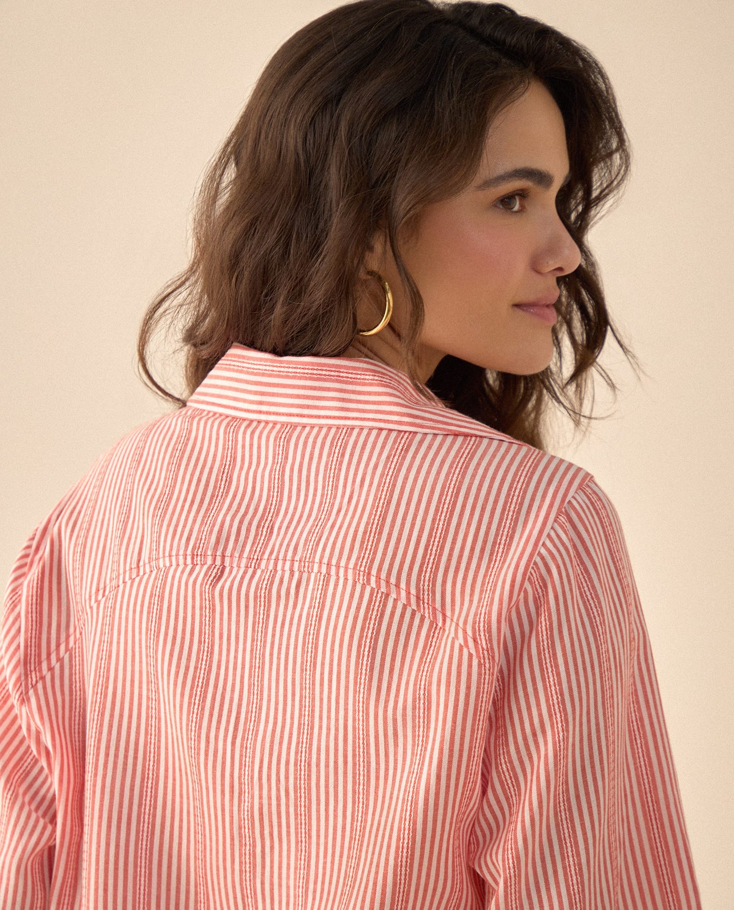 Camisa preteñida a rayas para mujer - Naranja