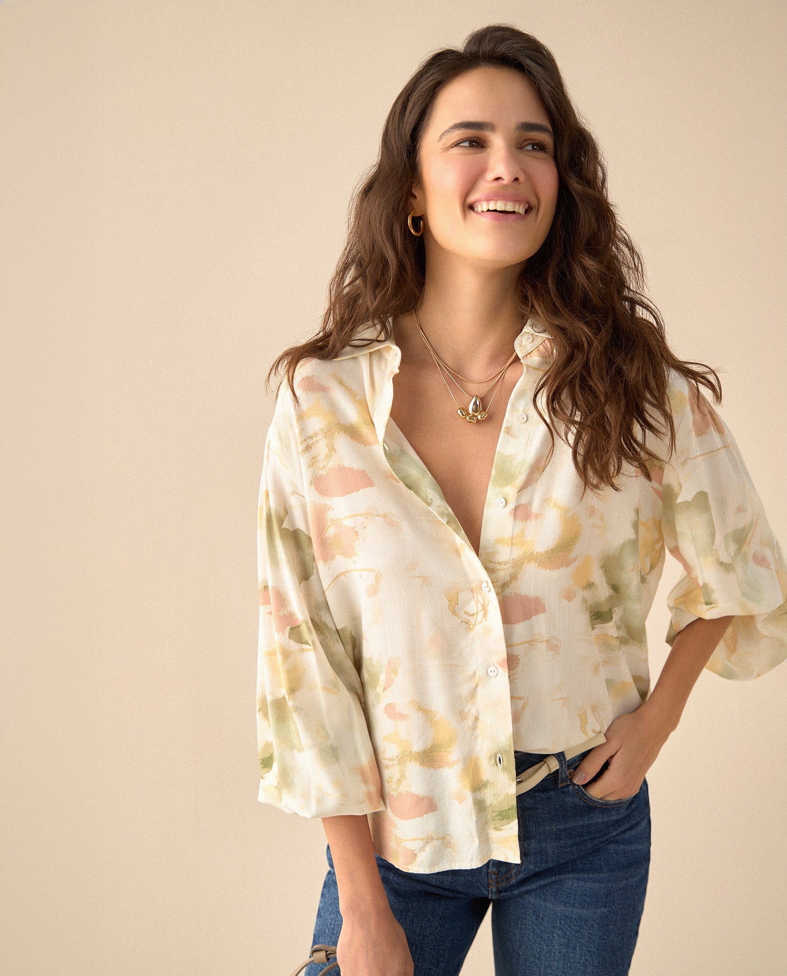 Camisa manga larga con recogido para mujer - Amarillo 34_611G005_AMA130932_0