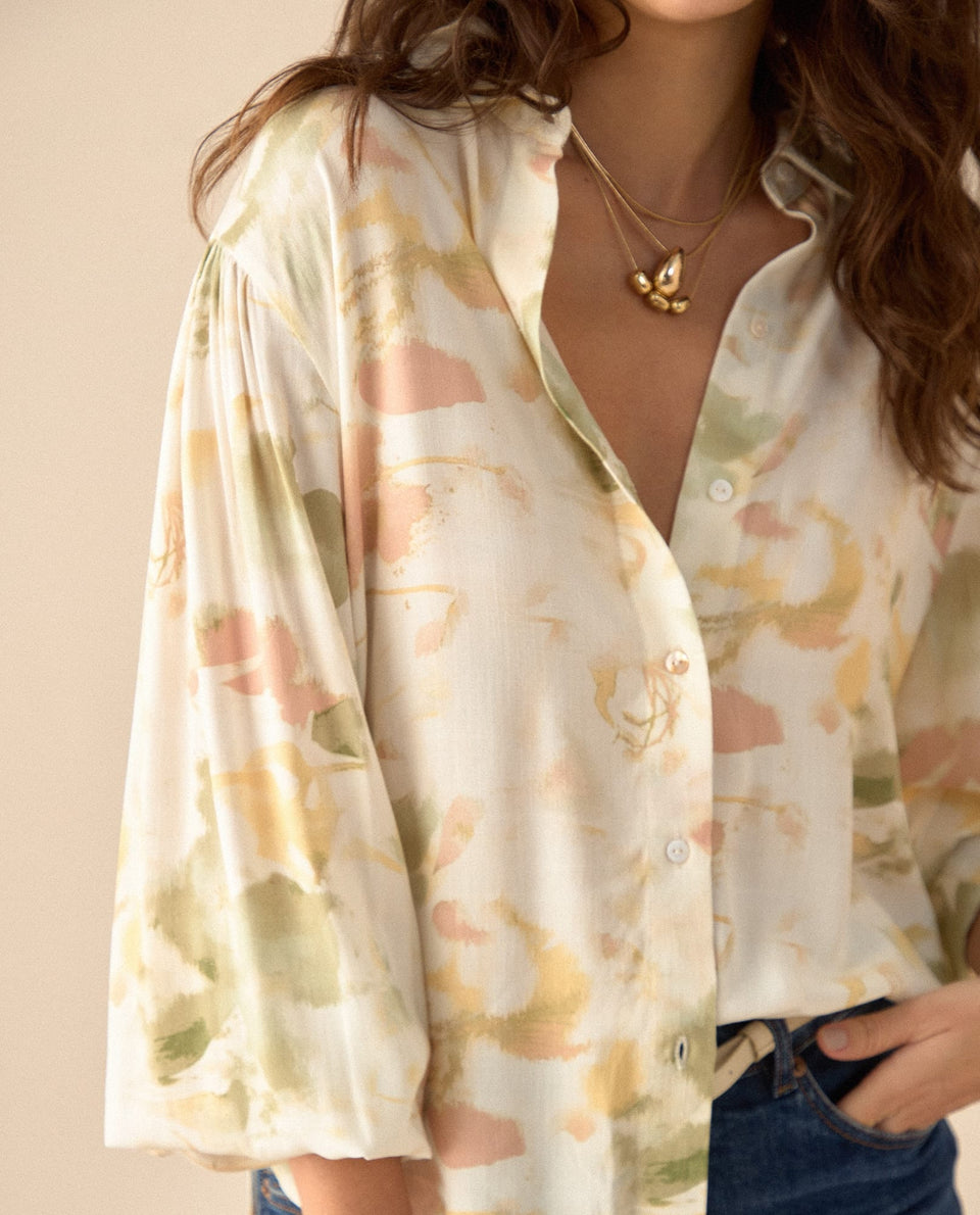 Camisa manga larga con recogido para mujer - Amarillo 34_611G005_AMA130932_3