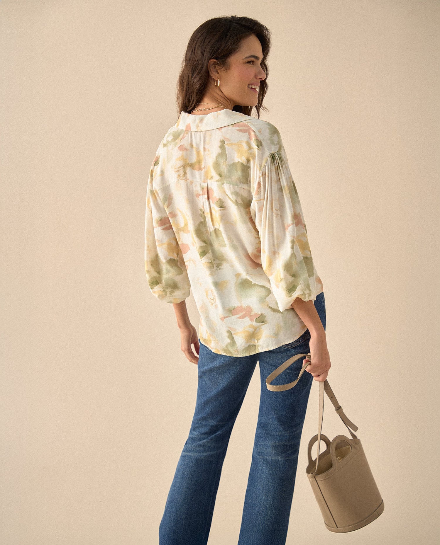 Camisa manga larga con recogido para mujer - Amarillo