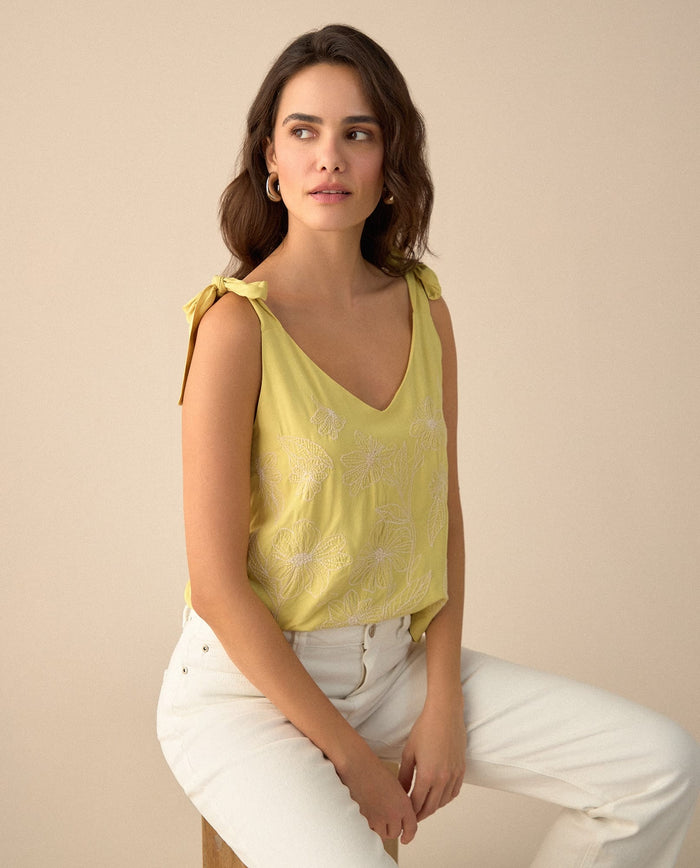 Camisa con escote en V para mujer - Amarillo 34_611G006_AMA140636_0