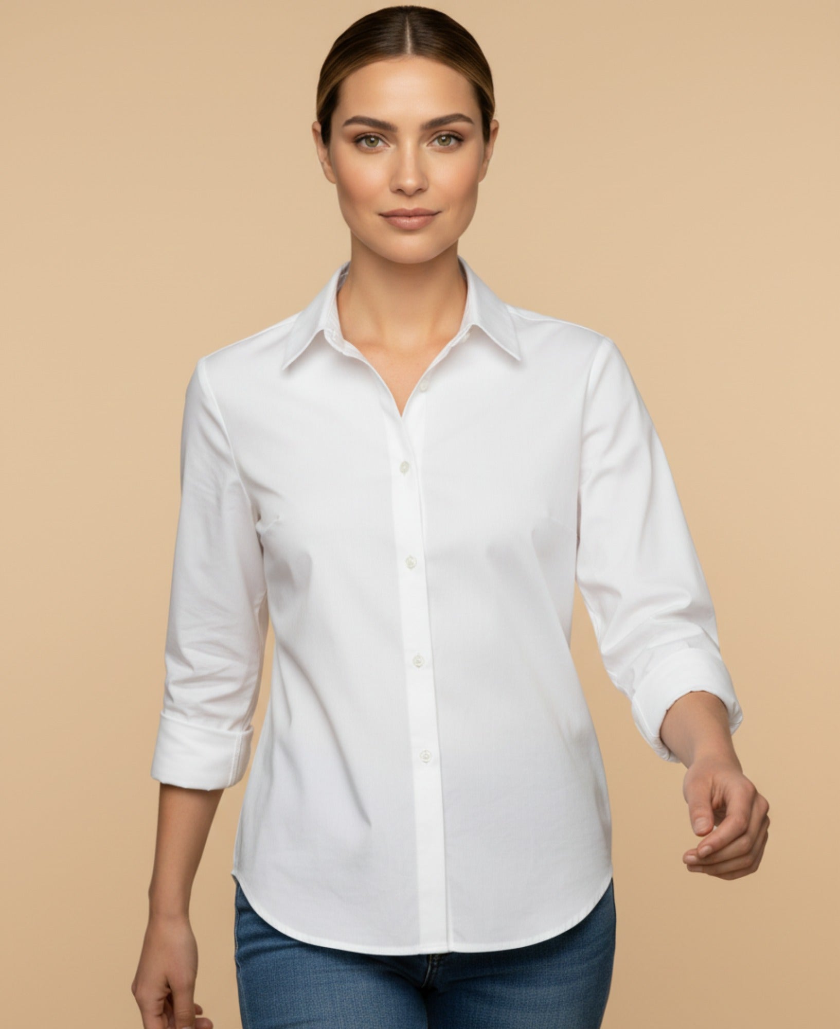 Camisa con flores bordadas para mujer - Crudo 34_611G010_CRU110602_3