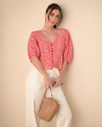 Camisa con estampado de flores para mujer - Rojo