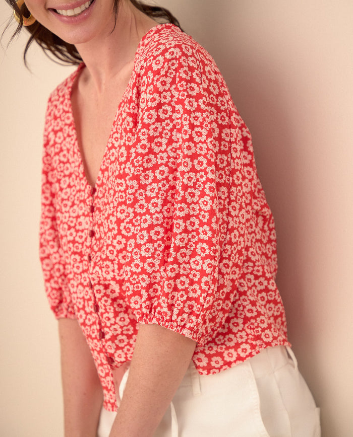 Camisa con estampado de flores para mujer - Rojo 34_611G011_ROJ191664_3