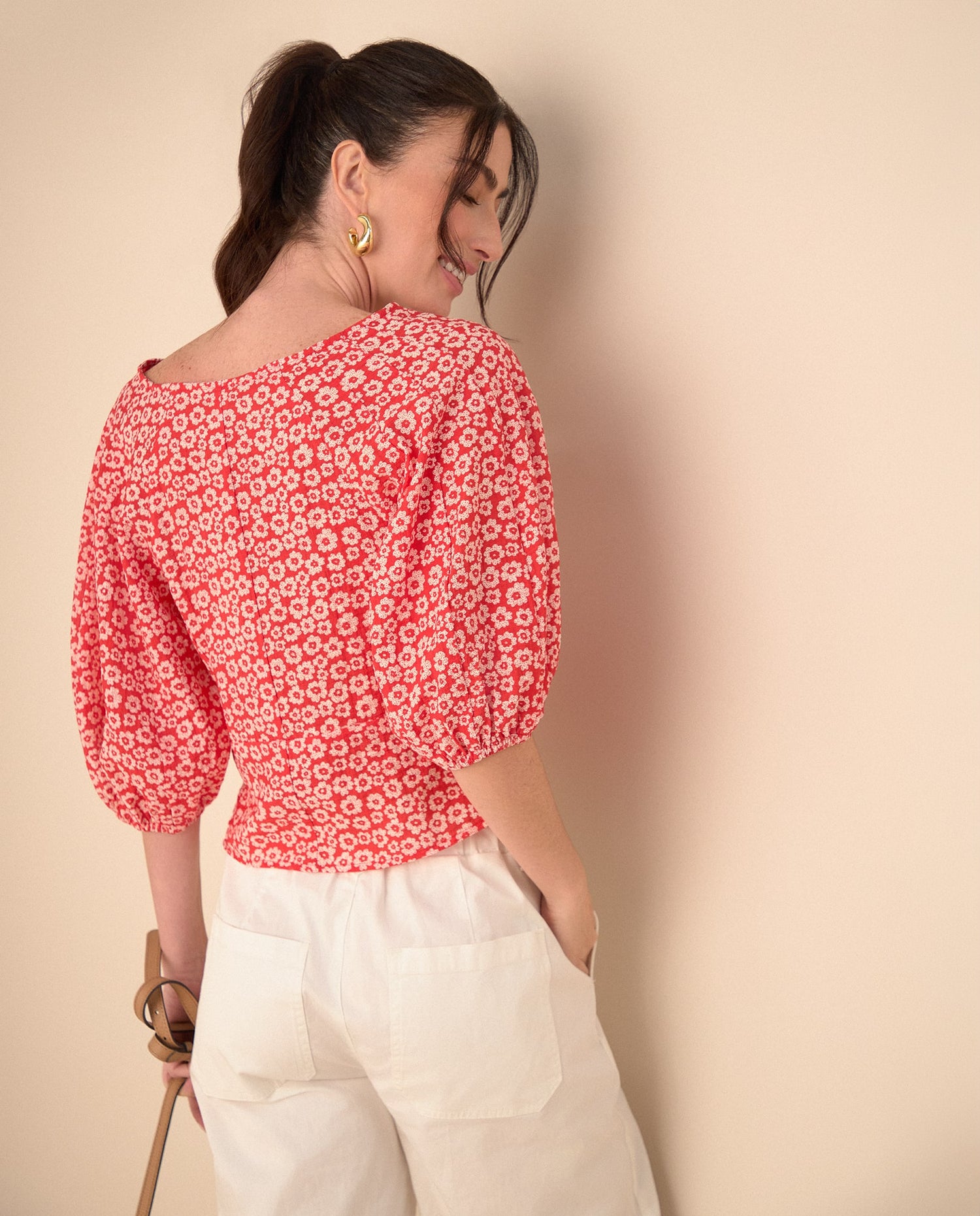 Camisa con estampado de flores para mujer - Rojo