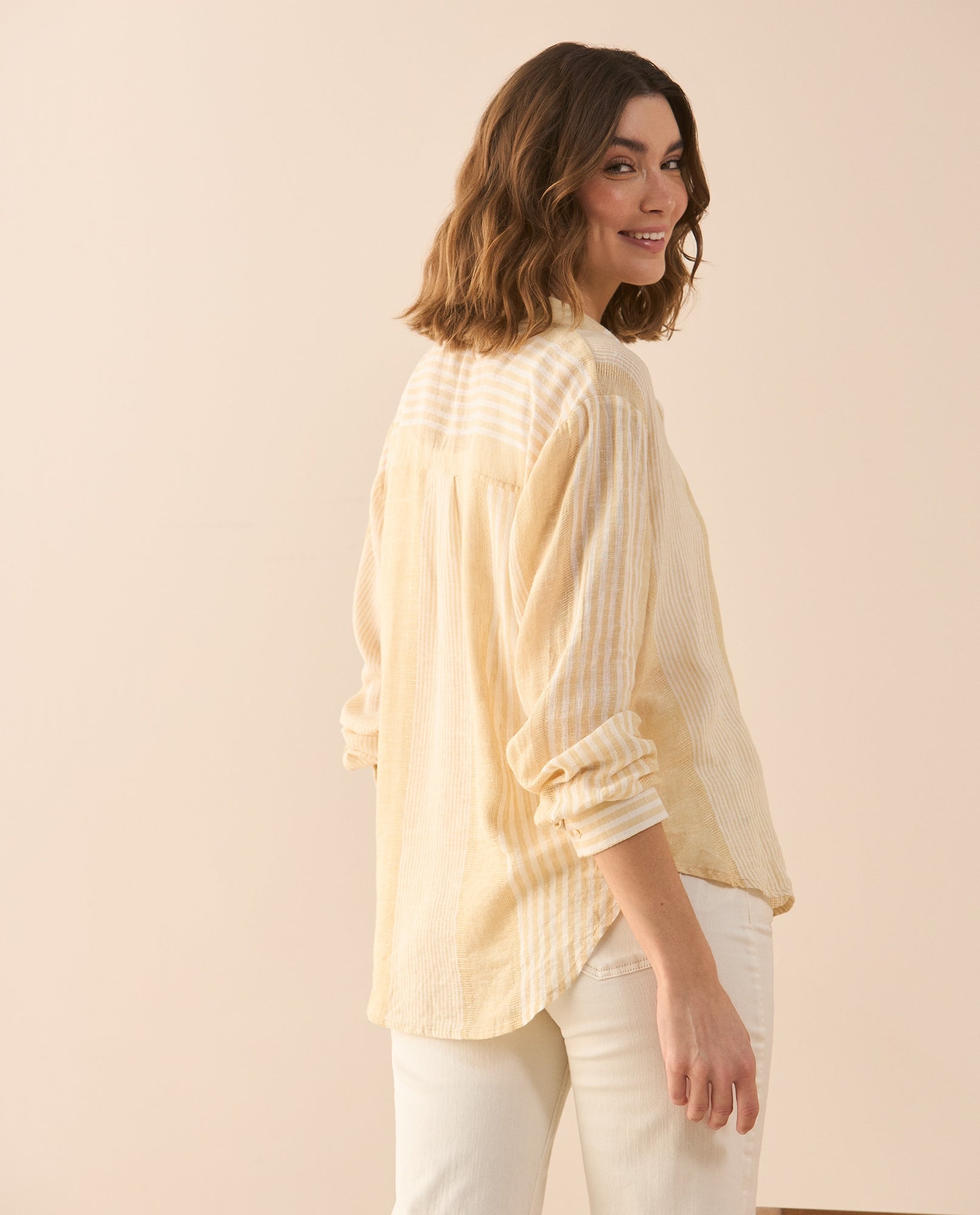 Camisa clásica de diseño a rayas para mujer - Amarillo 34_611G014_AMA130917_4