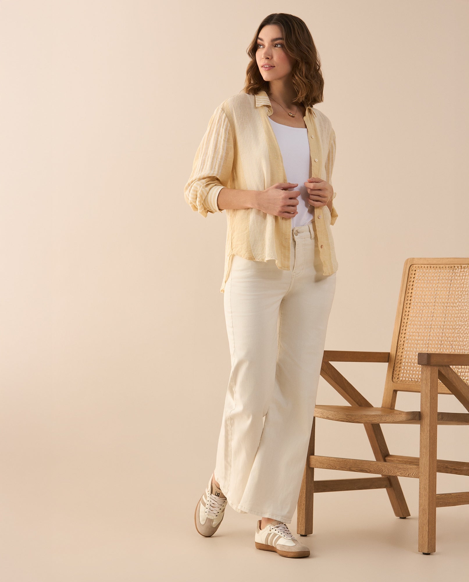 Camisa clásica de diseño a rayas para mujer - Amarillo 34_611G014_AMA130917_6