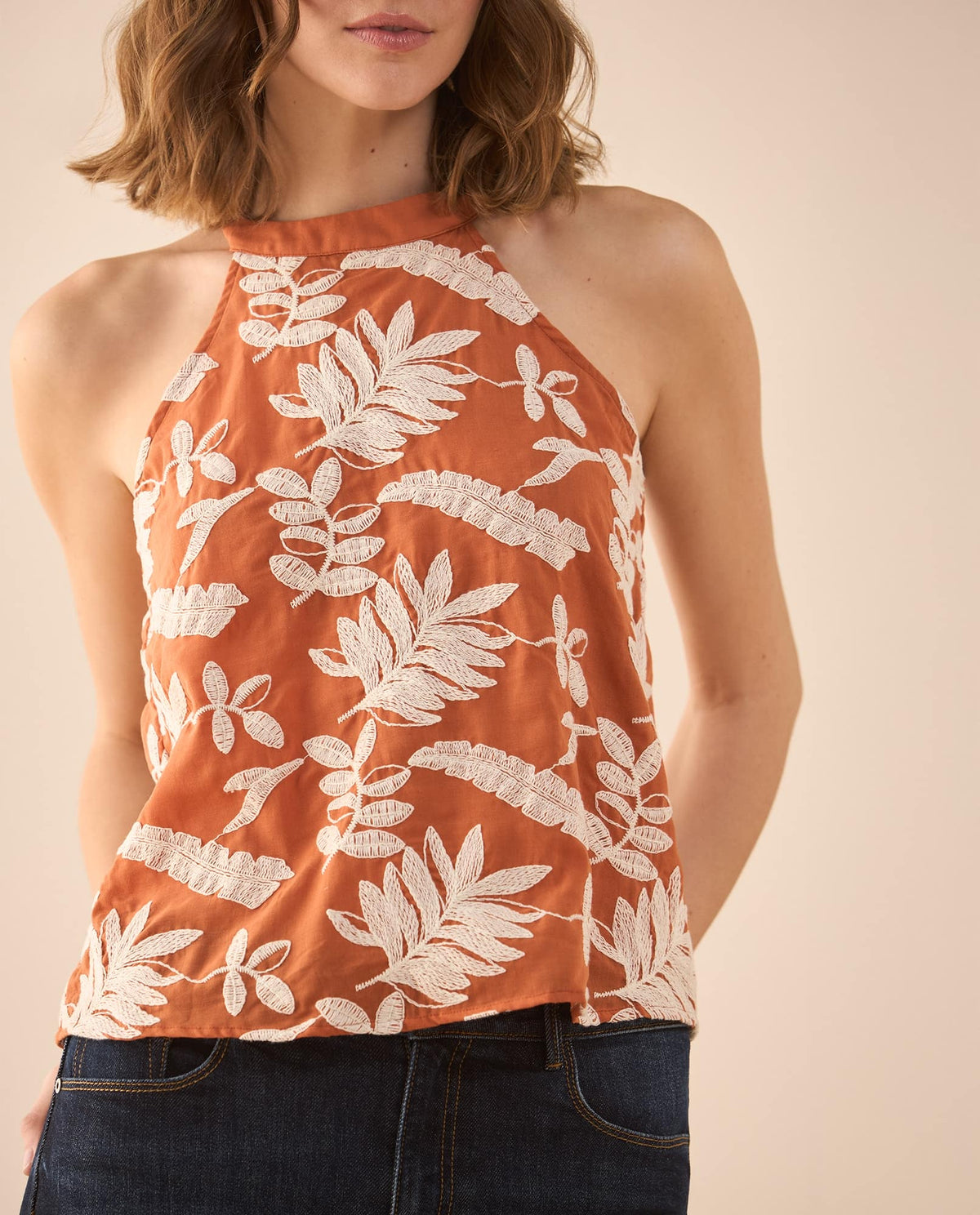 Camisa con detalles bordados para mujer - Naranja 34_611G019_NAR171347_0