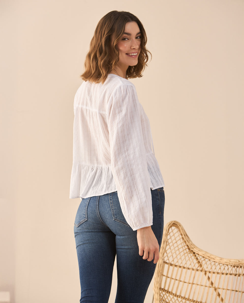 Camisa con escote en V para mujer - Beige 34_611G020_BEI161310_4
